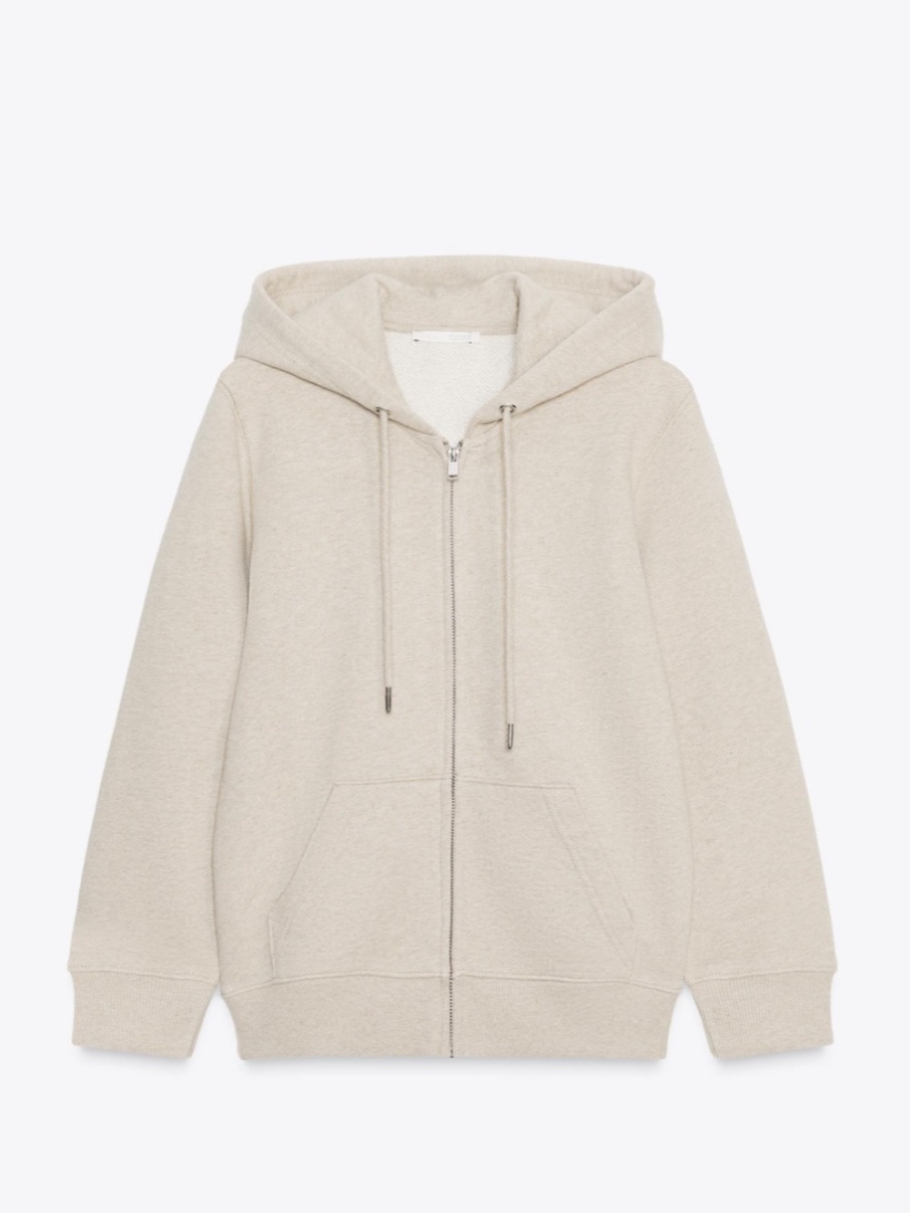 Zara Light Beige Zip-Up Hooded Jacket tan marl sweatshirt